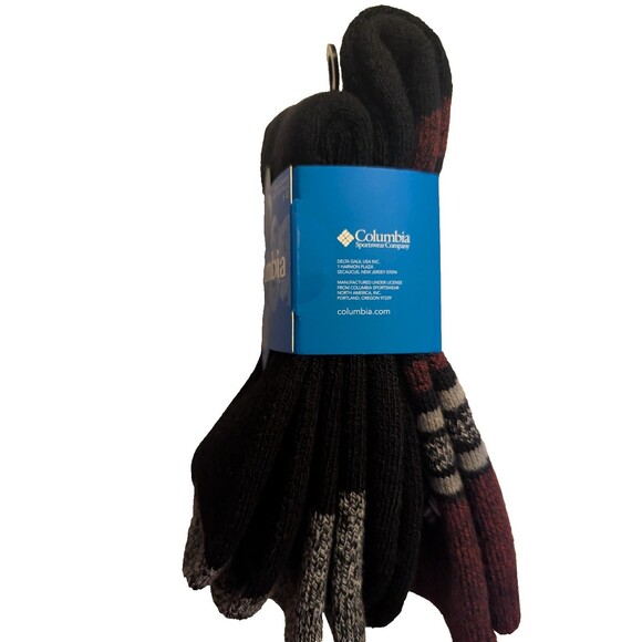 Columbia 2 Pk Red Gray Black Striped Wool Blend Crew  Socks Men's Sz  6-12 NWT - Picture 2 of 2